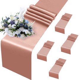 MILVOWOC 5 Pack Rose Gold Satin Table Runners, 12 x 108 Inch Bright Satin Silk Table Runner Smooth Fabric Decorative Table Runner for Wedding Banquet Party Birthday Graduation