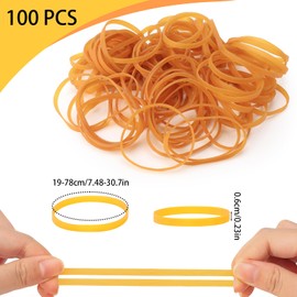 Rubber Bands, Pack of 100 Rubber Rings Wide 60 x 6 mm Household Rubber, Durable and Tear-Resistant Rubbers Reusable Office Household Rubber, Dark Yellow