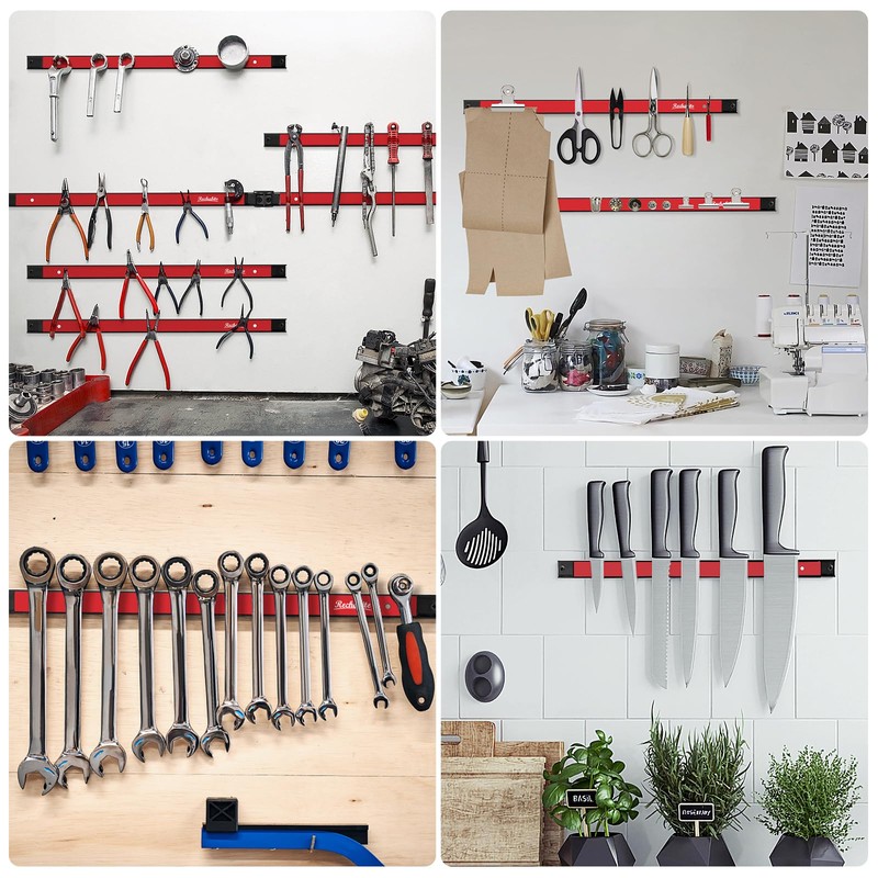 Rechabite 6 Pieces 12" Magnetic Tool Holder Strip, Red Magnet