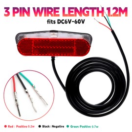 EBike Tail Light with SM Connector, DC 6V-60V, Integrated Reflector, Fits 50mm / 80mm Rack Mount, Waterproof IPX5, with 2 Brightness Choice Electric Bike Taillight