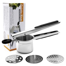 Potato Ricer, Stainless Steel, Professional Potato Masher, Spaetzle Press with 3 Interchangeable Spätzle Sieve, Potato Press for Mashed Potatoes, for Spaetzle, Mashed Potatoes, Vegetable Porridge