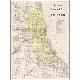 Historic Map - Railway Terminal Map of Chicago, 1895, Rand McNally & Company - Vintage Wall Art 24in x 30in