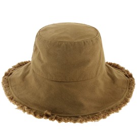 CHOK.LIDS Frayed Bucket Hats for Women Men Unisex Trendy Washed Cotton Floppy Wide Brim Boonie Outdoor Summer Beach Headwear (Khaki)