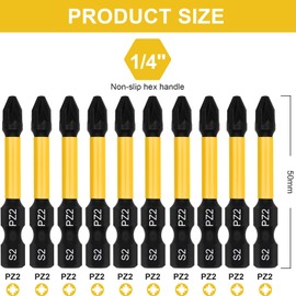 DAKCOS PZ2 Bit Long, Torx Bit PZ2, Bit Assortment from S2, Screwdriver Bit 1/4 Inch Hex Shank (Length: 50 mm, Pack of 10)