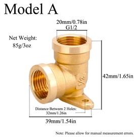 Brass Elbow Connectors, 2 Pcs 1/2" Female x 1/2" Female 90 Degree Threaded Drop Ear Elbow with Base Plate, Pipe Plumbing Fittings for Air Water Oil Pipe (Type A)