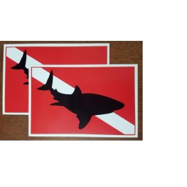 Wrapped in Ink Dive Flag Decals - Shark on Dive Flag Stickers - 2 Decals 3.25"x 5"  #196
