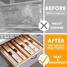 SpaceAid WrapNeat 3 in 1 Wrap Organizer with Cutter and Labels, Plastic Wrap, Aluminum Foil and Wax Bamboo Dispenser for Kitchen Storage Organization Holder for 12" Roll (Natural, 3-Slot)