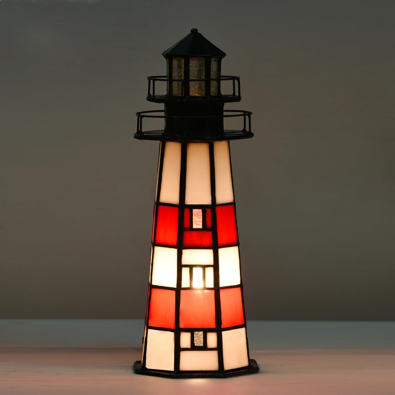 HomeBeauty A0016 Tiffany Lighthouse Lamp Stained Glass Accent Table lamp