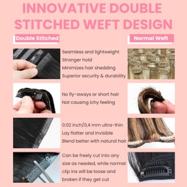 FUOTONBUTY Clip in Hair Extensions Real Human Hair 7 pcs Ombre Natural Black to Ice Grey Double Stitched Seamless Remy Human Hair Extensions Clip ins for Women