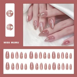 MISS MUMU Nail Tips, 24 Pieces, Long Nail Tips, Spring & Summer, Simple, Cute, Fashionable, Popular, Nail Seal, Bride Nails, Glossy False Nails, Coming of Age of Coming of Age Ceremonies, Weddings