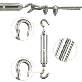 Turnbuckle Wire Tensioner M8, Turnbuckles Stainless Steel, Turnbuckles M8, 2 Pieces 304 Stainless Steel Adjustable Turnbuckle, Rope Tensioner Stainless Steel, M8 Turnbuckle, Turnbuckle Hook/Hook