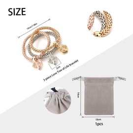 Set Of 3 Love Tree Of Life Bracelets With 1 Light Gray Storage Bag, Crystal Charm Multilayer Bracelet, Adjustable Charm Bracelet, Tree Of Life Stretch Bracelet For Women And Girls