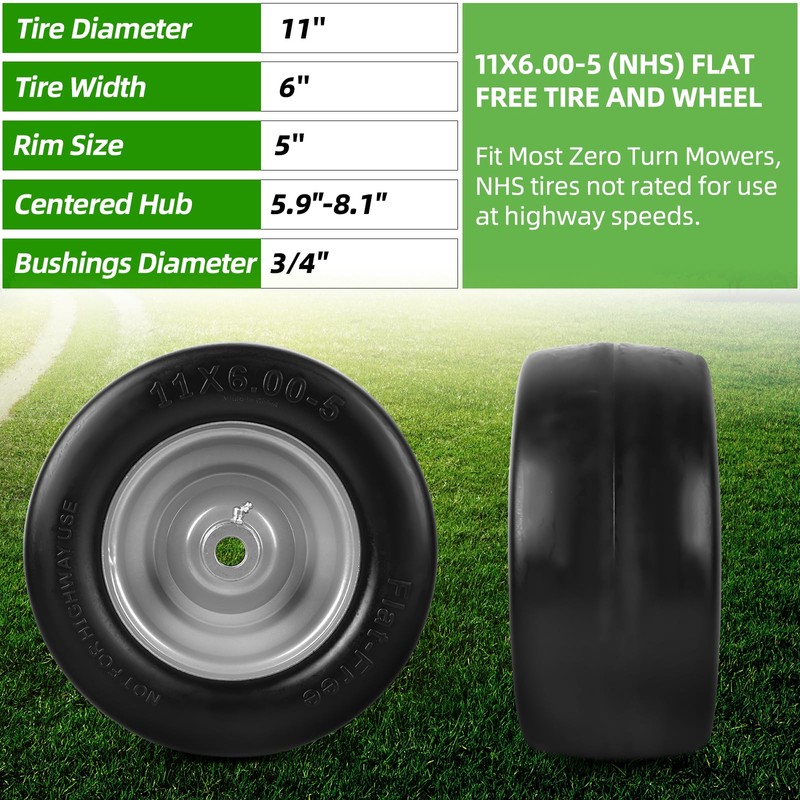 AR-PRO (2-Pack) 11x6.00-5 Flat Free Tire and Wheel - Universal