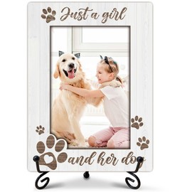 Dog Mom Gifts For Women Just A Girl And Her Dog Wooden Dog Picture Frame Wooden Photo Frame with Stand Dog Lovers Gifts for Women Friendship Gifts Birthday Christmas Desk Decor 4x6 Photo Frame-A09