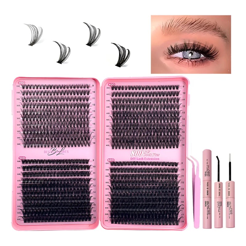 802 Kit Pestañas Maquillaje Completo Diy Extension 9-18mm Negro D