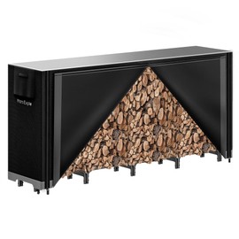 Mars Explo 8ft Firewood Rack Outdoor with Cover, Heavy Duty Wood Racks Outdoor for Firewood, Indoor Firewood Storage Log Rack with Cover Wood Holder Set Black