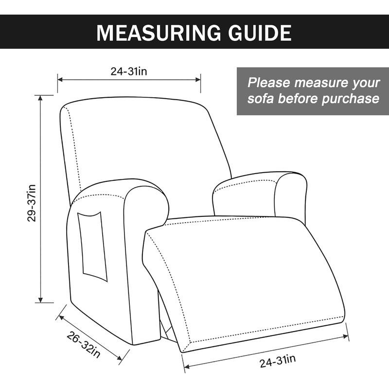 CONRUSER Stretch Recliner Chair Covers, 4-Piece Soft Sofa Cover Thick