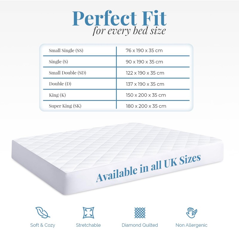 Acrali Home Quilted Small Single Mattress Protector, UltraSoft 3-Layer Design