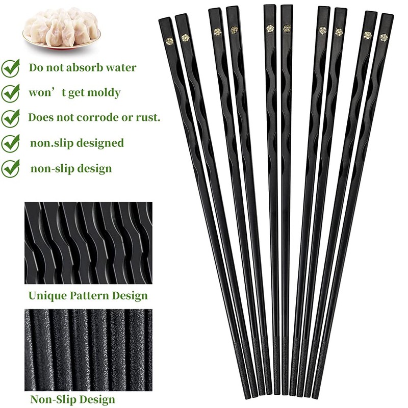 HuaLan Fiberglass Reusable Chopsticks Set Dishwasher-Safe Household/Restaurant Chopsticks 5 Pairs