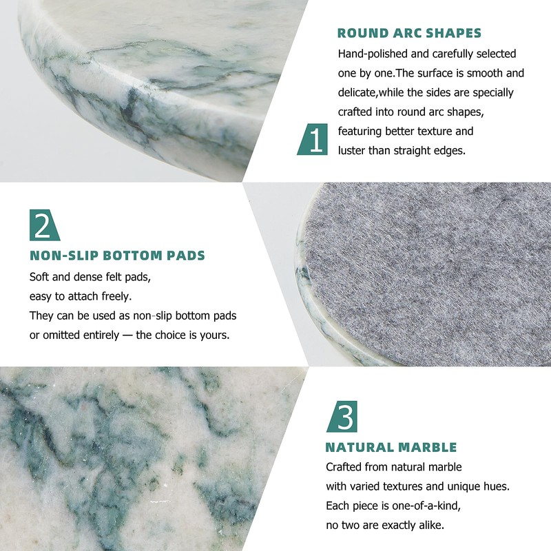 Marble Coasters Set of 4 with Display Stand, 3.9 Inch