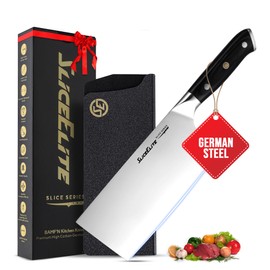 SliceElite Slice Series 7 Inch Cleaver Knife High Carbon German Steel Blade Pakkawood Handle Polymer Guard Heavy Duty Butcher Knife for Meat Cutting Kitchen Chopper Bone Knife Vegetable Sharp BBQ