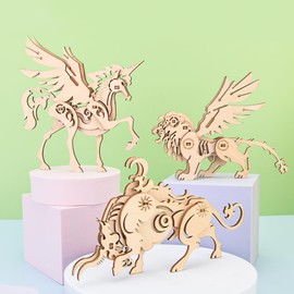 (5pcs) 3D Wooden Puzzle Animal Assemble Crafts Model Kit Wooden Animals Puzzle STEM DIY Brain Teaser to Adults Teens Boys Girls Gift (Animal)