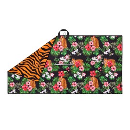 LRD Golf Towel X-Large Microfiber Towel with Carabiner Clip for Golf Bags Jungle Cat