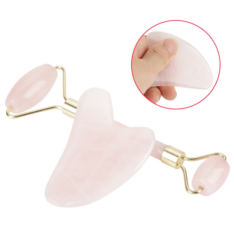 Natural Double Head Rose Quartz Jade Stone Roller & Scrapping