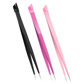 Healvian 3pcs Double End Nipper Tweezers Versatile Craft Tools for Nail Art Hair Removal Scrapbooking Durable with Comfortable Grip Pink Black
