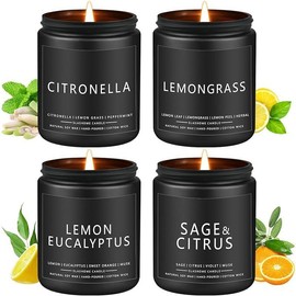 Outdoor Candles Set, 4 Pack Scented Candles for Summer, Scents of Citronella/Lemongrass/Lemon Eucalyptus/Sage & Citrus, Soy Candle for Outdoor Indoor Home Patio or Garden, Summer Camping Candle Gifts - Scent: Citronella/Lemongrass/Lemon Eucalyptus/S, Siz