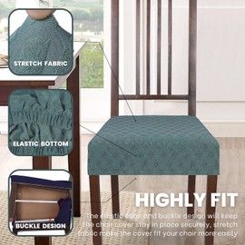 SearchI Stretch Dining Chair Seat Covers Set of 4, Soft Removable Washable Seat Covers for Dining Chairs, Dining Room Seat Cover Slipcover Protector (Rear-Covered, Diamond Aegean Teal)