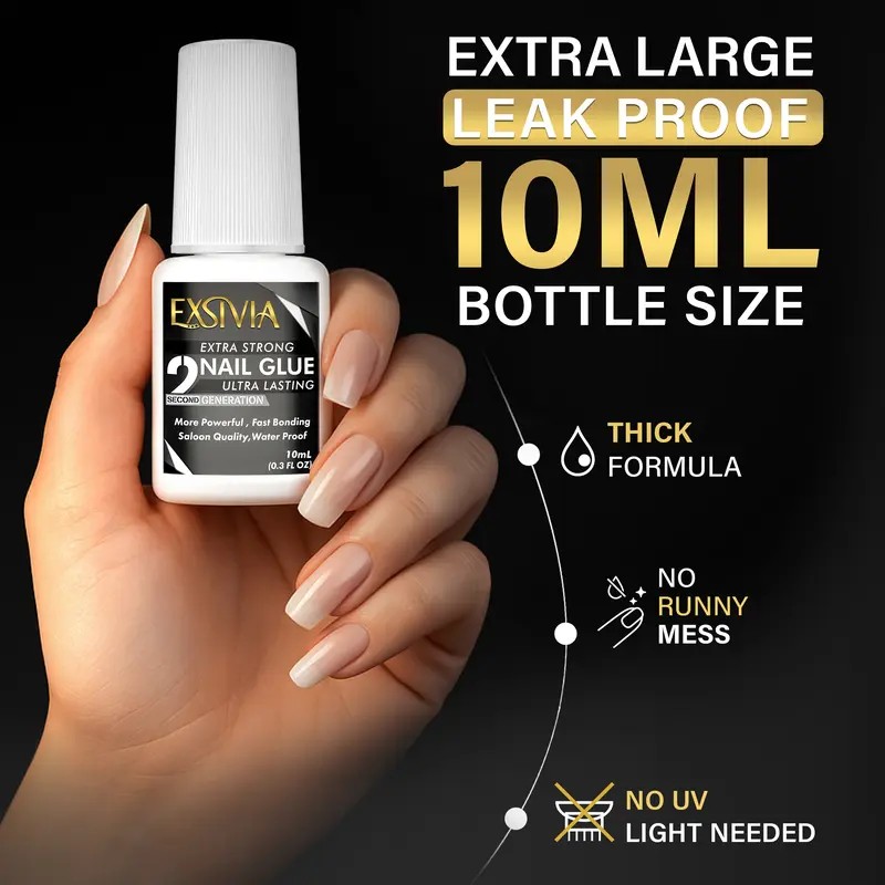 Strong Hold Nail Glue 10ml, Extra Strength Adhesive for Acrylic,