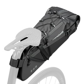 OFFBONDAGE Bicycle Saddle Bag, Waterproof, 2.6 gal (12 L) / 4.9 gal (15 L) Large Capacity, Rear Bag, Road Bike, Cycle Bag, Touring Bag, Roll Top Type, Extended Storage, Reflective Design, Easy to