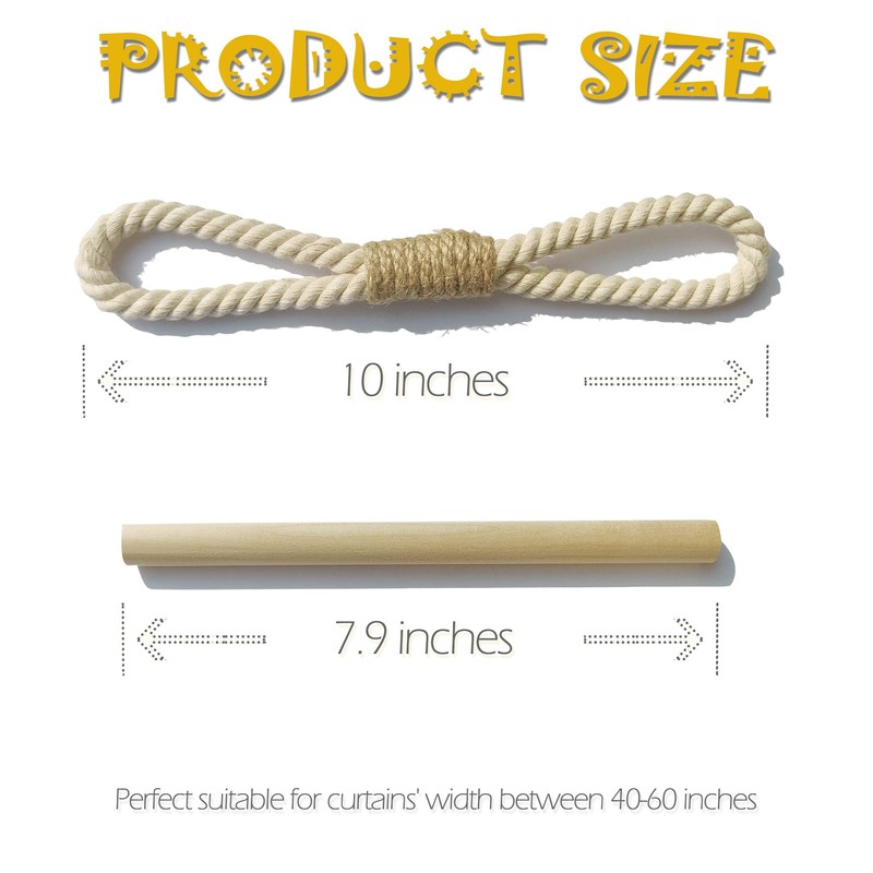 Curtain Holdbacks Boho Tiebacks for Drapes, Farmhouse Jute Rope Cotton
