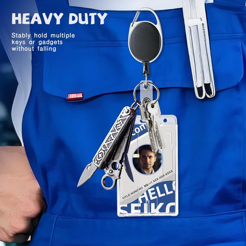 10 Pieces Retractable Badge Holder, with Carabiner Stainless Steel Reel