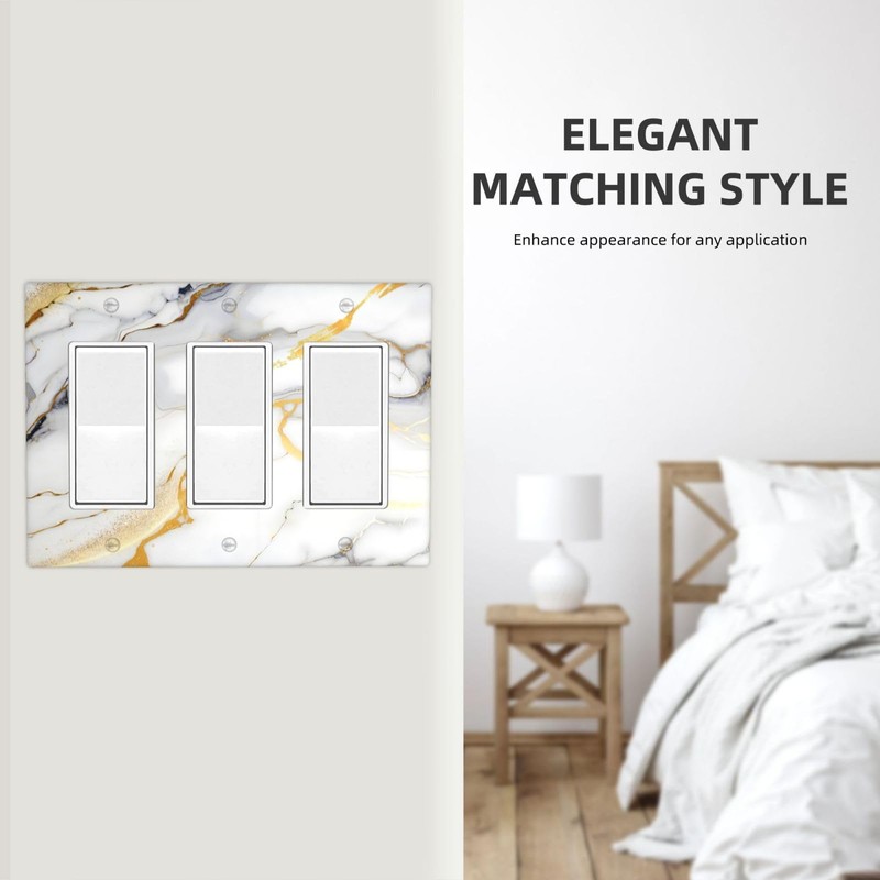 VGHOKO Decorative Outlet Covers with Abstract Marble Gold White Texture