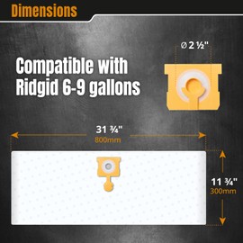 POWERTEC PRO VF3503 Premium Shop Vacuum Bags for Wet Mess & Dry Dust Debris 2PK, for Ridgid 40153 Size B Filter Bag 6-9 Gallon, Shop Vacuum Replacement Bags for Ridgid HD9000, 1000RV (75086)