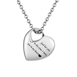 Norya Heart Pendant Cremation Urn Necklace Stainless Steel Keepsake Waterproof Memorial Jewelry (God Has You in His Arms I Have You in My Heart)