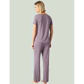 GYS Bamboo Viscose Women's Pajama Sets Short Sleeve Top and Pants Two Piece Sleep Set, Violet, Large