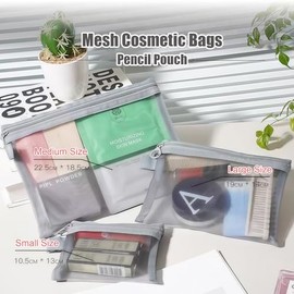 Bolsas de cosméticos transparentes para viajes, juego de artículos de cambiador de malla, bolsas de maquillaje, Claro, Paquete de 3, transparente