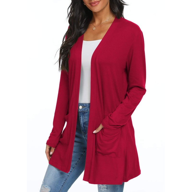 Qixing Women's Cardigan with Pocketes Long Sleeve Casual Lightweight Open