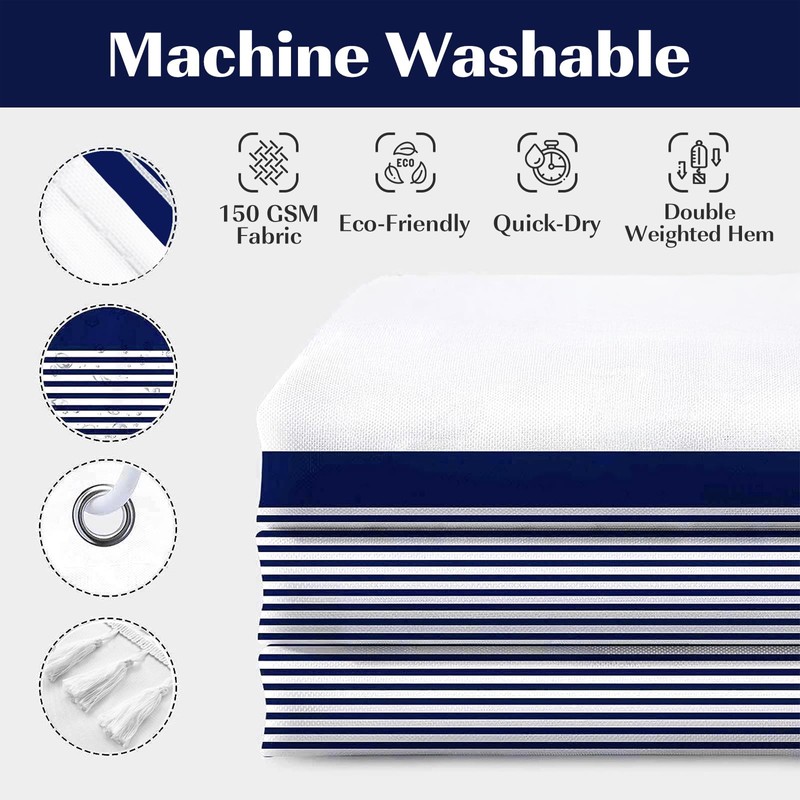 Seasonwood Extra Long Shower Curtains White and Blue Striped Shower