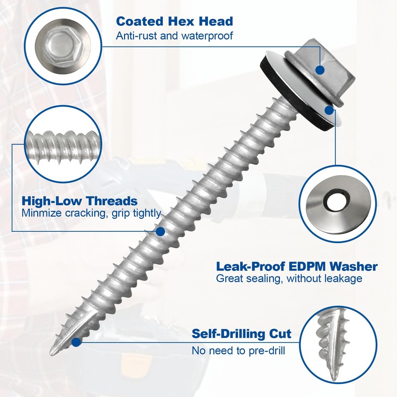 FMhotu Metal Roofing Screws #10×1Inch, 320-PCS, Hex Head Rustpert Coating