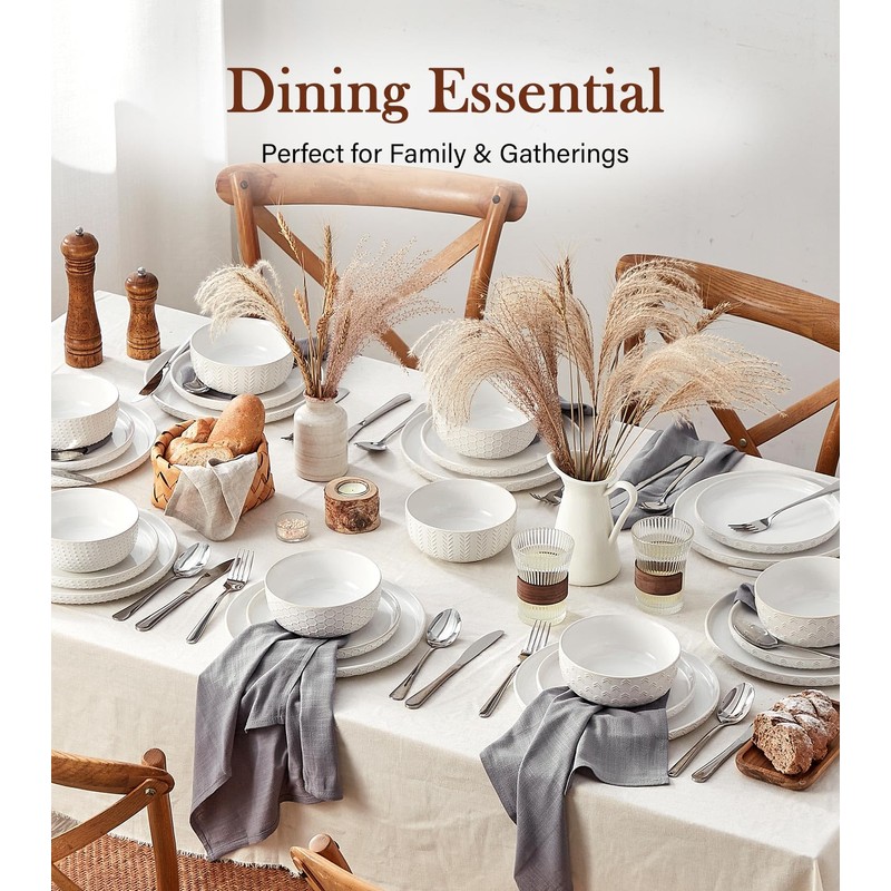 Stoneware Dinnerware Sets Service for 4, 12 pcs Reactive Glaze