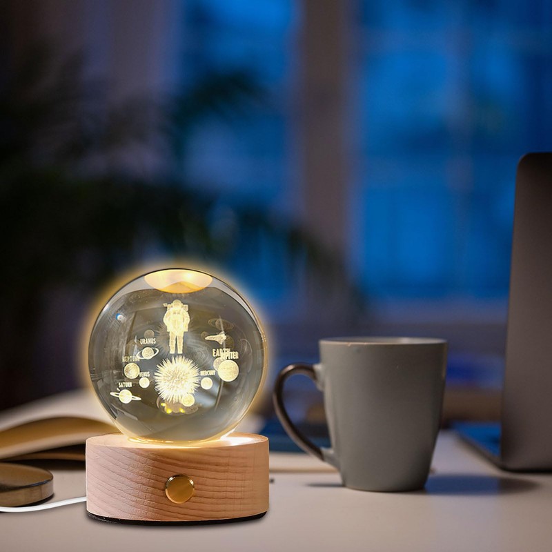 3D Solar System Crystal Ball with LED Colourful Night Light