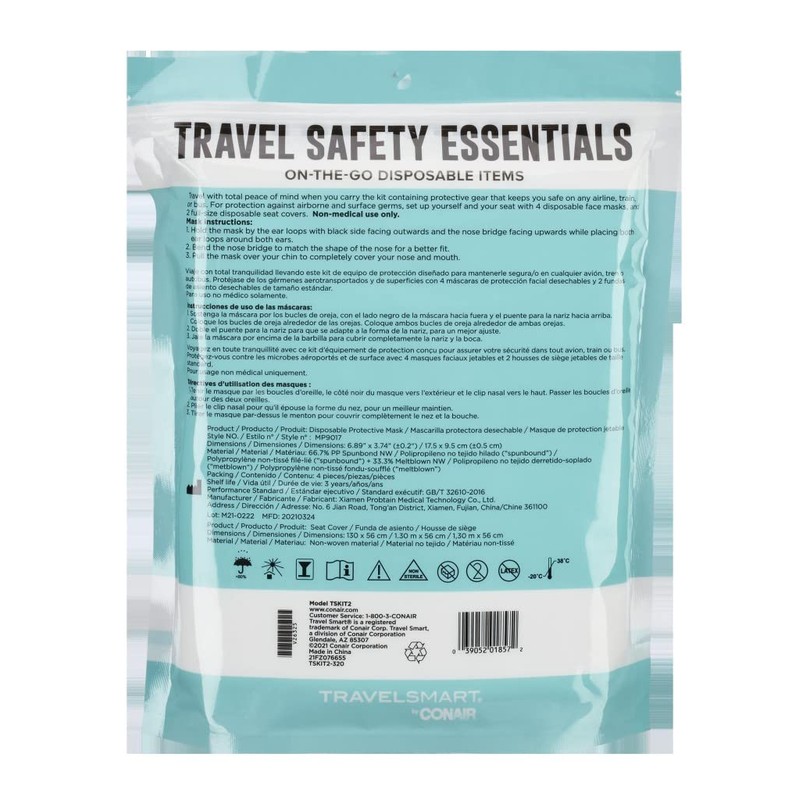 TRAVEL SMART Travel Safety Kit with Seat Covers and Face