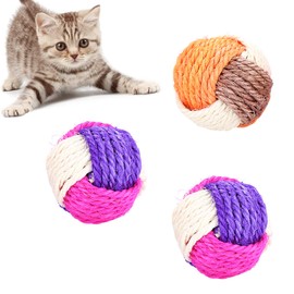3 Pcs Cat Toy Ball Sisal Ball Pet Scratching Ball Animals Interactive Toy Ball Interactive Cat Rolling Ball Environmentally Friendly Kitten Balls for Cats Kitten Dog Playing Chewing (Random Color)