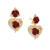 Rose Heart Dangle Earrings, Gold Tone with Red Rose and