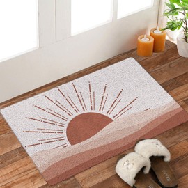 URLLUAE Boho Sun Door Mat, Retro Terracotta Minimalist Boho Sunshine Sunburst Mountains Welcome Mats Doormat for Front Door Porch Indoor Outdoor Entrance Entryway, Sun Bath Mat, 17x30 Inch