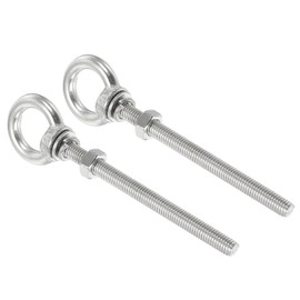 sourcing map M8 5/16"x3.94" Stainless Steel Eye Bolts Threaded Screw Eyebolt Shoulder Ring with Nuts Washers for Lifting Hanging, 2 Set
